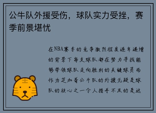公牛队外援受伤，球队实力受挫，赛季前景堪忧